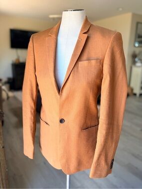 ASOS Men’s Linen Blend Rust Orange Single-Button Sport Coat.